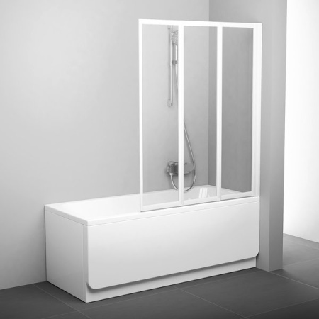 Перегородка (шторка, ширма) на борт ванны складная Ravak VS3 115 белый профиль прозрачное стекло 795S0100Z1