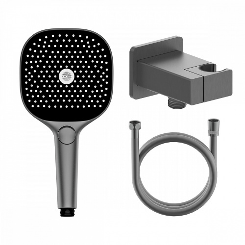 Комплект с лейкой Raglo R476.40.09 для душа душевая лейка 3 режима, шланг 1,5м, держатель лейки с подключением шланга латунь, графит