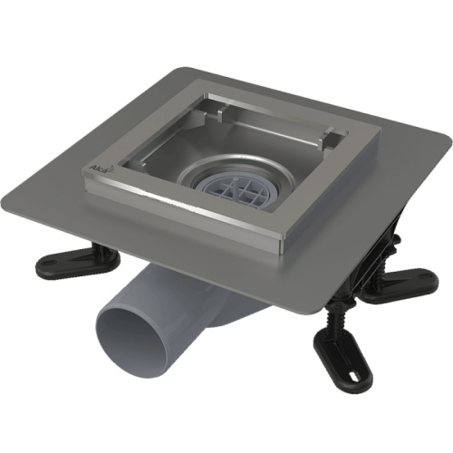 Сливной трап из нержавеющей стали 130х130 мм боковой сток без pешетки гидрозатвор мокрый ALCAPLAST APV130