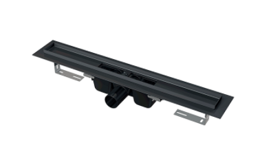 Водоотводящий желоб с порогами и гидрозатвором нержавейка ALCAPLAST APZ1BLACK-1050 горизонтальный выпуск DN50