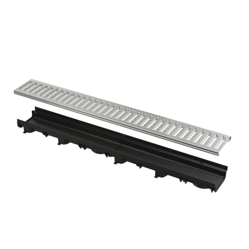 Дренажный канал 60 мм с пластиковой рамой и оцинкованной решеткой «C» профиль A15 ALCAPLAST AVZ112-R102