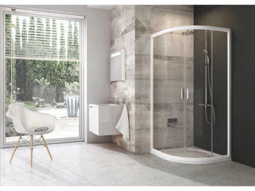 Душевой уголок четверть круга, раздвижные двери Ravak Blix BLCP4-80 белый профиль, прозрачное стекло 3B240100Z1