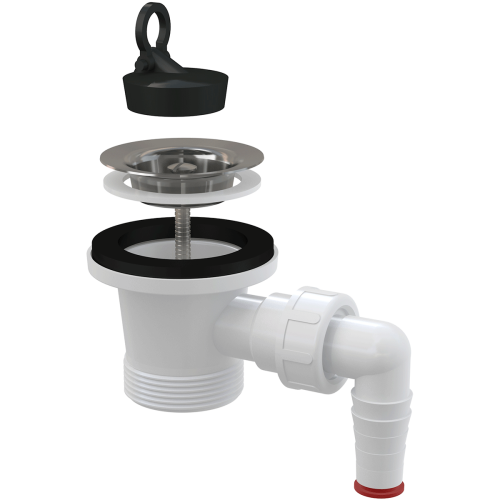 Донный клапан сифона для умывальника 6/4" с нержавеющей peшeткой DN63 и штуцером AlcaPlast A31P