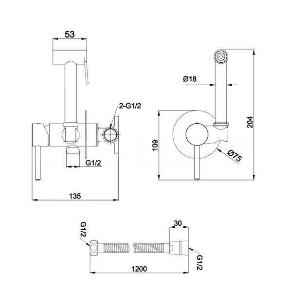 Смеситель для биде с гигиеническим душем Ravak   135 мм интернет магазин сантехники BATHPOINT