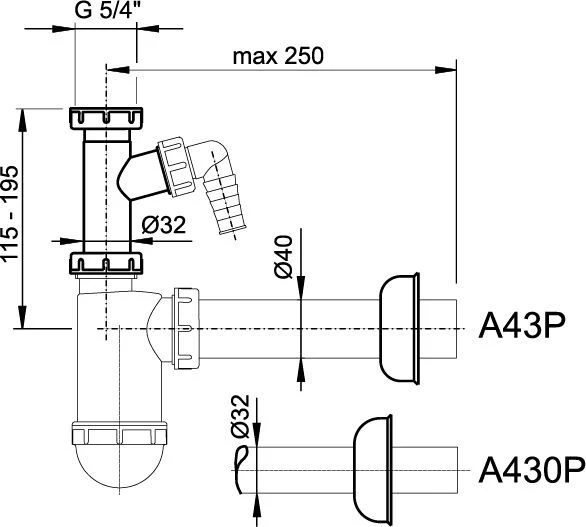 Сифон для умывальника с подводкой Alcaplast   22 интернет магазин сантехники BATHPOINT
