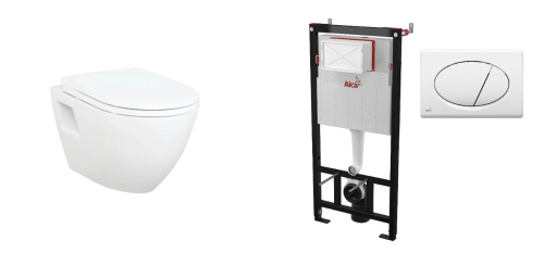 Комплект CREAVIT Унитаз подвесной TP325.00100 + Сиденье CREAVIT AMASRA ULTIMA KC3131.00 + Инсталляция с белой кнопкой AlcaPlast AM101/1120-3:1 RU M70-0001