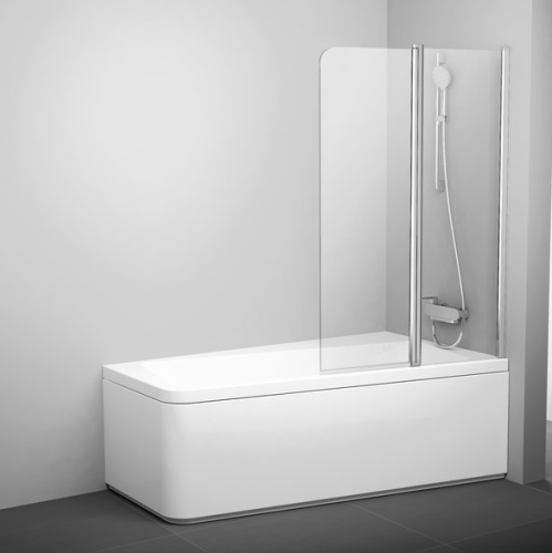 Перегородка (шторка, ширма) на борт ванны двухэлементная, с поворотной частью Ravak 10CVS2-100 правая, профиль сатин, прозрачное стекло 7QRA0U03Z1