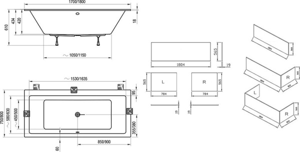 Ravak Formy 1 1700 мм 750 мм интернет магазин сантехники BATHPOINT