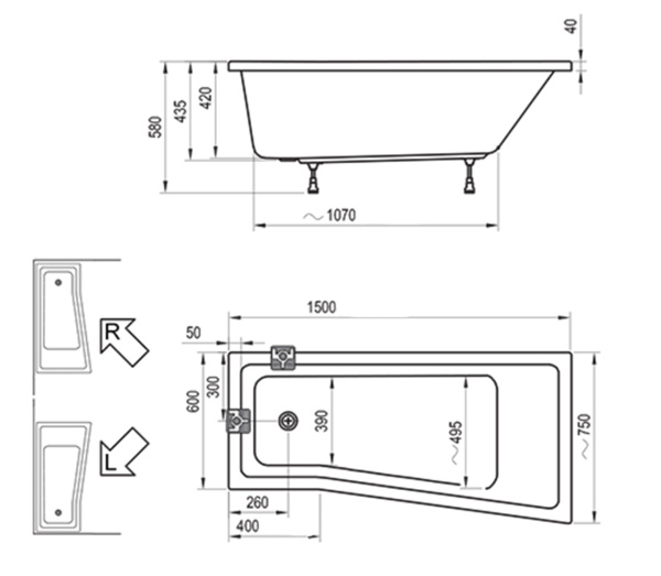 Акриловая ванна Ravak Be Happy II 1500 мм 750 мм интернет магазин сантехники BATHPOINT