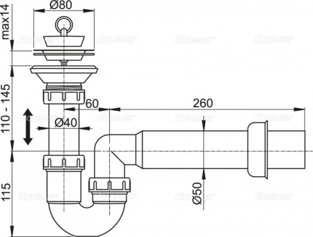 Сифон для мойки с гидрозатвором DN80 AlcaPlast A464-DN50 интернет магазин сантехники BATHPOINT