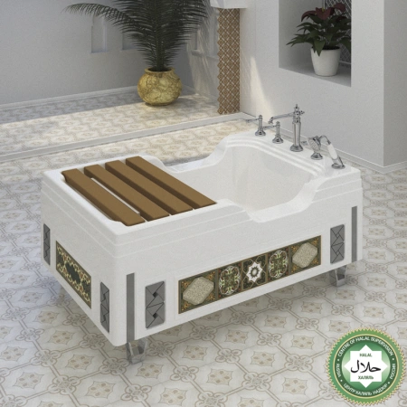 Тахарат
Специальная ванна для омовения
120×80, с ножками и сиденьем, комплектом панелей, сливом с сифном.