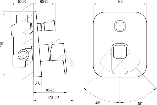 Смеситель встроенный, с переключателем Ravak 10°  14 интернет магазин сантехники BATHPOINT