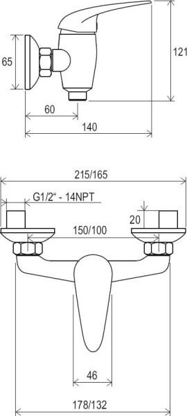 Настенный смеситель для душа Ravak  21.6 17.8 интернет магазин сантехники BATHPOINT