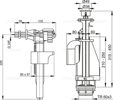 Выпускной комплект с двойной кнопкой ALCAPLAST SA08AK 3/8" CHROM интернет магазин сантехники BATHPOINT