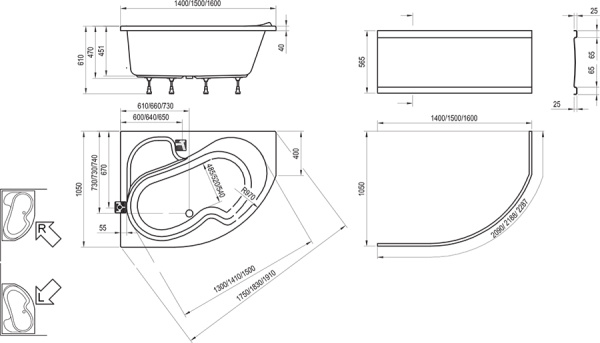 Акриловая ванна Ravak Rosa 160 105 интернет магазин сантехники BATHPOINT