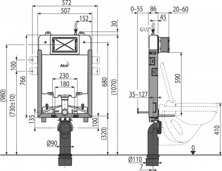 Инсталляция скрытого монтажа ALCAPLAST AM1115/1000 интернет магазин сантехники BATHPOINT
