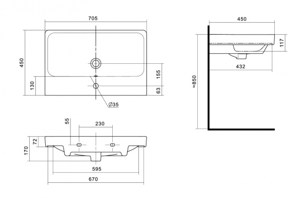 Раковина Santek Адриана 450 705 интернет магазин сантехники BATHPOINT
