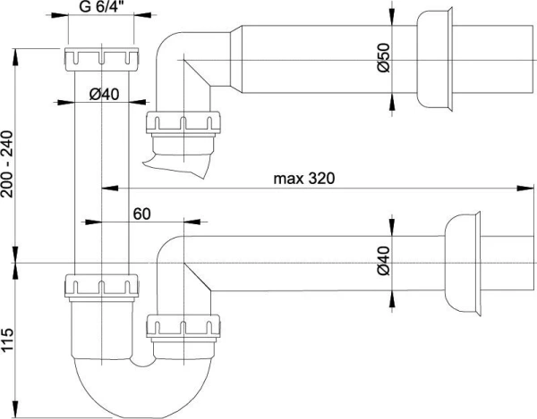 Сифон трубчатый с накладной гайкой Alcaplast  20 8 интернет магазин сантехники BATHPOINT