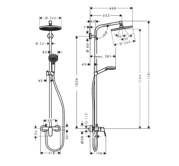 Душевая система со смесителем Hansgrohe Crometta 27269000 интернет магазин сантехники BATHPOINT