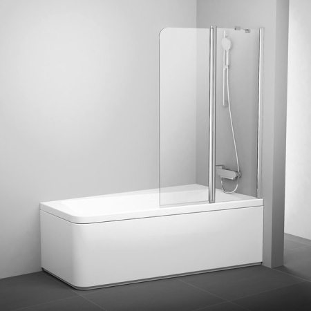 Перегородка (шторка, ширма) на борт ванны двухэлементная, с поворотной частью Ravak CVS2-100 левая, блестящий профиль, прозрачное стекло 7QLA0C00Z2