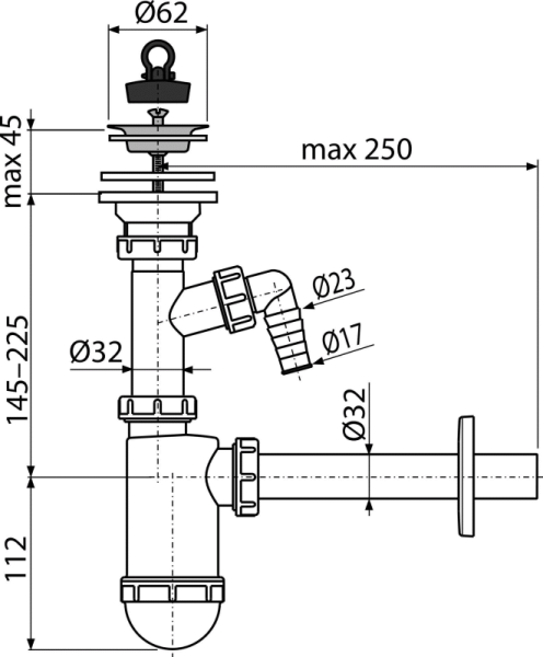Сифон для умывальника с подводкой и нержавеющей решеткой Alcaplast   27 интернет магазин сантехники BATHPOINT
