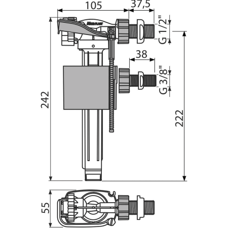 Впускной механизм с боковой подводкой универсальный ALCAPLAST A150UNI интернет магазин сантехники BATHPOINT