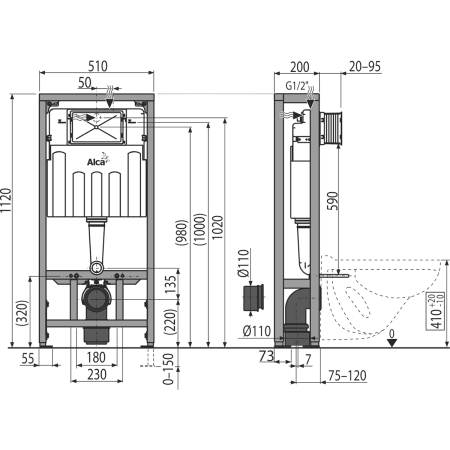 Скрытая система инсталляции для сухой установки ALCAPLAST AM116/1120 интернет магазин сантехники BATHPOINT