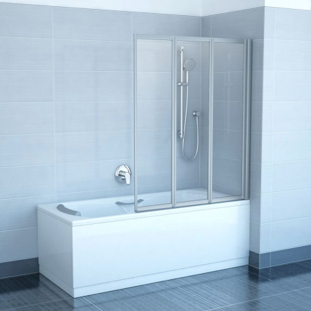 Перегородка (шторка, ширма) на борт ванны складная Ravak VS3 130 профиль сатин прозрачное стекло 795V0U0041