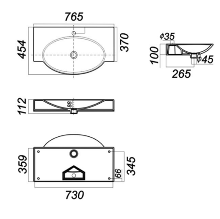 Раковина Aquaton Infinity 76 1AX162WBXX000 интернет магазин сантехники BATHPOINT