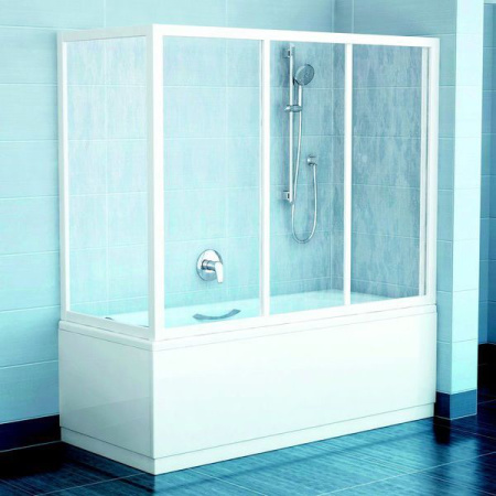 Шторка на ванну сдвижная 3-секционная RAVAK Ravak APSV-70 профиль белый стекло прозрачное