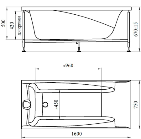 Акриловая ванна Фелиция 160х75, каркас интернет магазин сантехники BATHPOINT