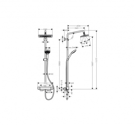 Душевая система со смесителем E280 Hansgrohe Showerpipe Croma 27630000 интернет магазин сантехники BATHPOINT