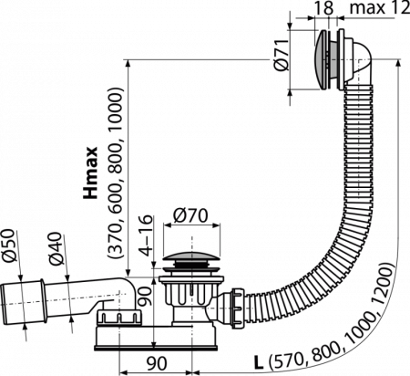 Сифон для ванны Click Clack металл AlcaPlast A507CKM-120 интернет магазин сантехники BATHPOINT