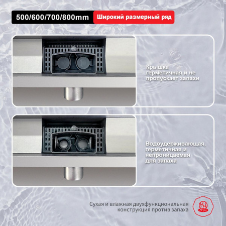 Душевой трап Raglo R650.80.05 800мм, нержавеющая сталь, сатин интернет магазин сантехники BATHPOINT