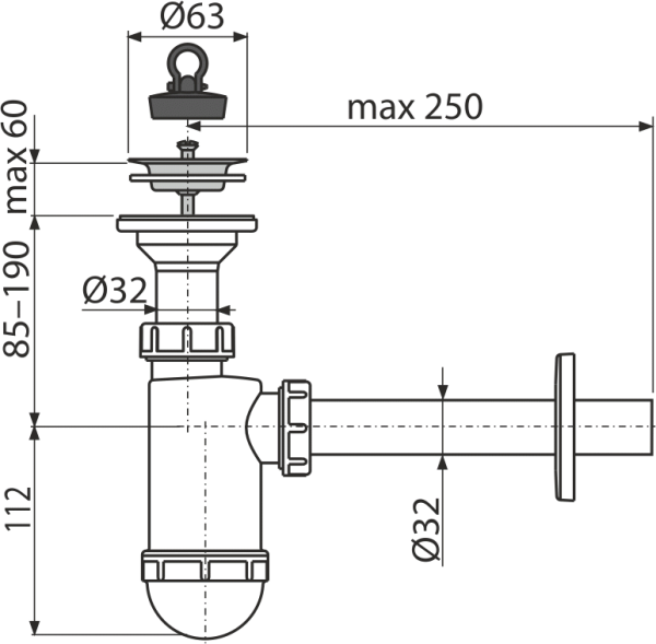 Сифон для умывальника с нержавеющей решеткой Alcaplast   59 интернет магазин сантехники BATHPOINT