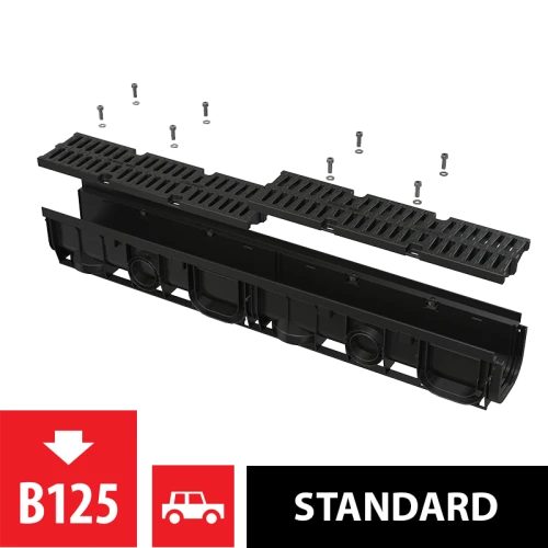 Дренажный канал 100 мм с пластиковой рамой и решеткой из композитного материала B125 ALCAPLAST AVZ104-R402