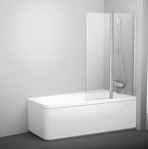 Перегородка (шторка, ширма) на борт ванны двухэлементная, с поворотной частью Ravak 10CVS2-100 правая, профиль сатин, прозрачное стекло 7QRA0U03Z1