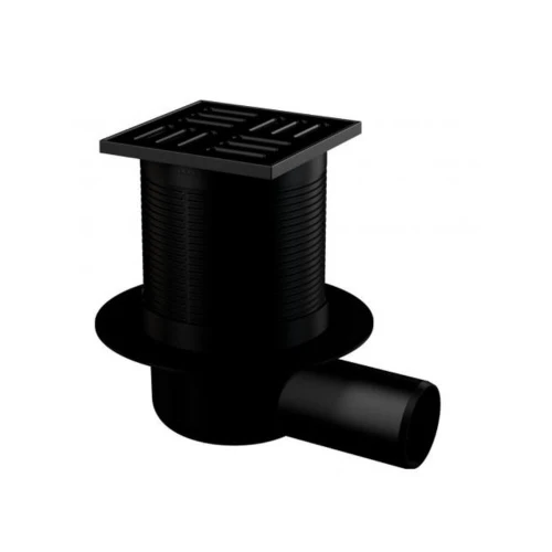 Сливной трап 105 × 105/50 подводка – боковая решетка – черный мат APV31BLACK