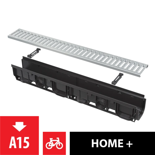 Дренажный канал 100 мм с пластиковой рамой и оцинкованной решеткой „C“ профиль A15 ALCAPLAST AVZ102-R102