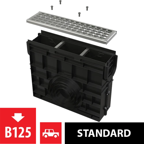 Пескоуловитель для дренажного канала AVZ102 с пластиковой рамой и оцинкованной решеткой B125 ALCAPLAST AVZ102R-R103S