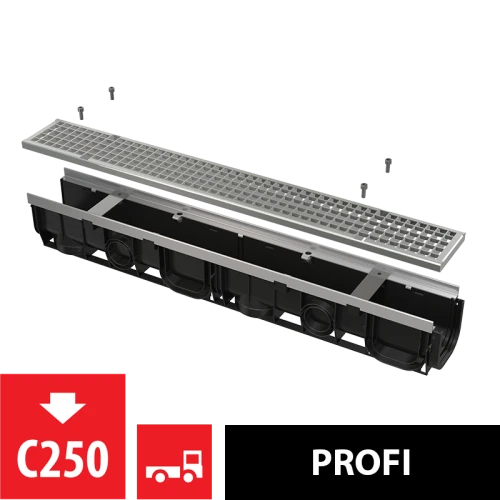 Дренажный канал 100 мм с металлической рамой и оцинкованной решеткой C250 ALCAPLAST AVZ103-R104