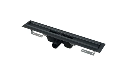 Водоотводящий желоб с порогами и гидрозатвором нержавейка ALCAPLAST APZ1BLACK-750 горизонтальный выпуск DN50