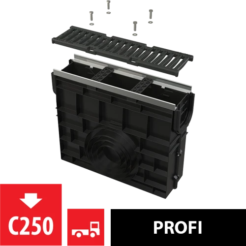 Пескоуловитель для дренажного канала AVZ103 с металлической рамой и чугунной решеткой C250 ALCAPLAST AVZ103R-R202