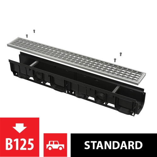 Дренажный канал 100 мм с пластиковой рамой и оцинкованной решеткой B125 ALCAPLAST AVZ102-R103