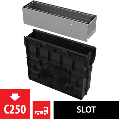 Пескоуловитель для дренажного канала с щелевой асимметричной сервисной надставкой 100 мм ALCAPLAST AVZ101R-R321R