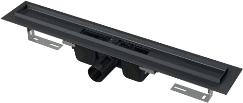 Водоотводящий желоб с порогами и гидрозатвором нержавейка ALCAPLAST APZ1BLACK-1450 горизонтальный выпуск DN50