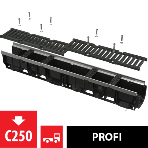 Дренажный канал 100 мм с металлической рамой и чугунной решеткой C250 ALCAPLAST AVZ103-R202