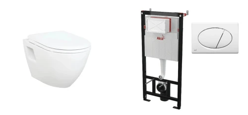 Комплект CREAVIT Унитаз подвесной TP325.00100 + Сиденье CREAVIT AMASRA ULTIMA KC3131.00 + Инсталляция с белой кнопкой AlcaPlast AM101/1120-3:1 RU M70-0001