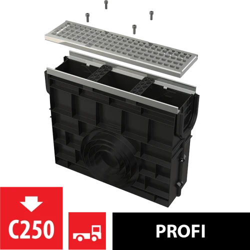 Пескоуловитель для дренажного канала AVZ103 с металлической рамой и оцинкованной решеткой C250 ALCAPLAST AVZ103R-R104S