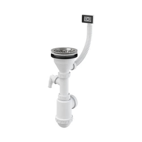 Сифон для мойки с нержавеющей peшeткой Ø115 гофропереливом и подводкой A447P-DN50/40